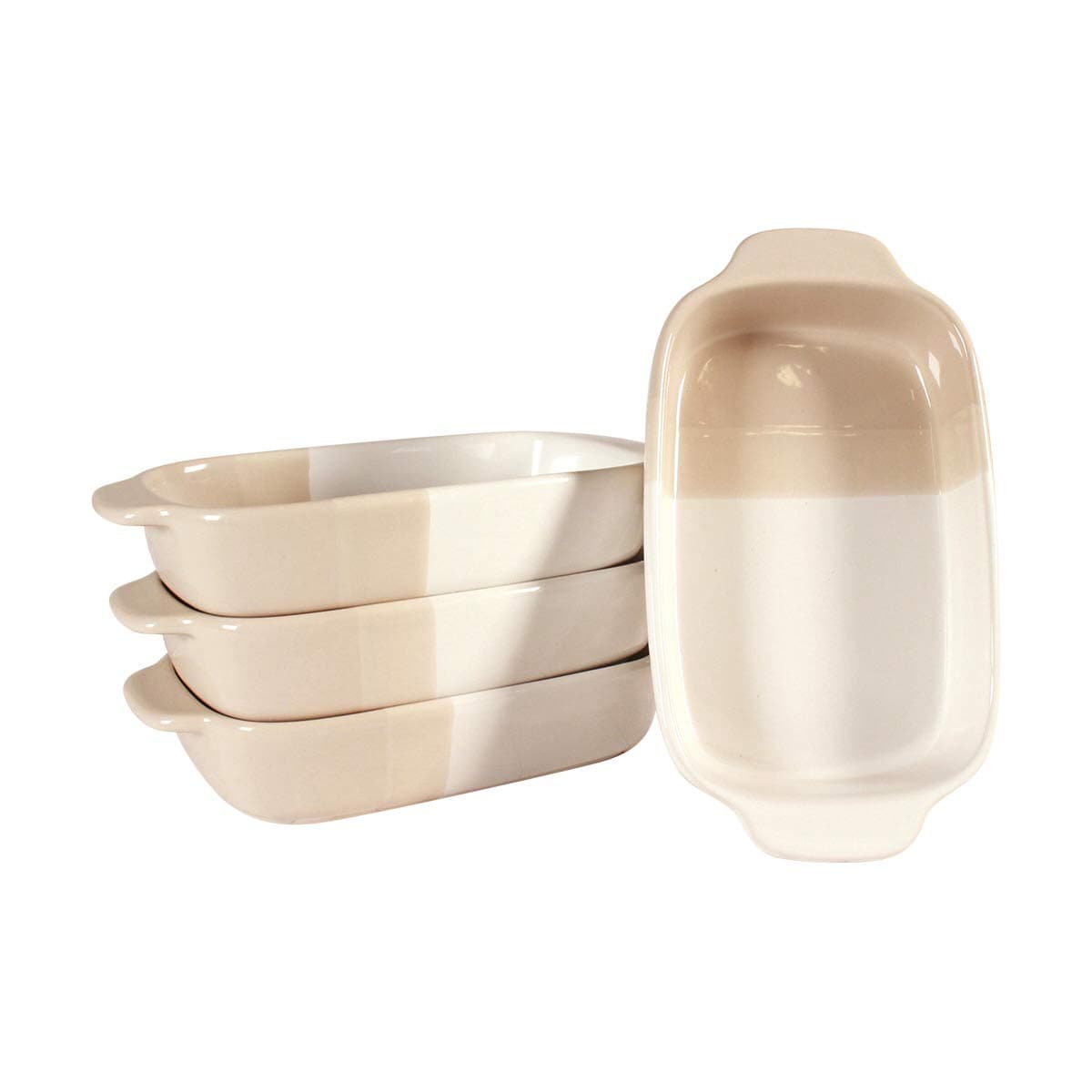 Set of 4 Mini Rectangular Bakers by CIROA | 6 x 3.5 Inch Individual Loaf Pans in Taupe and White