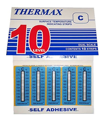 Irreversible Temperature Strips - 132-182°C - Pack of 10 - Self-Adhesive Labels - 51 x 18 mm