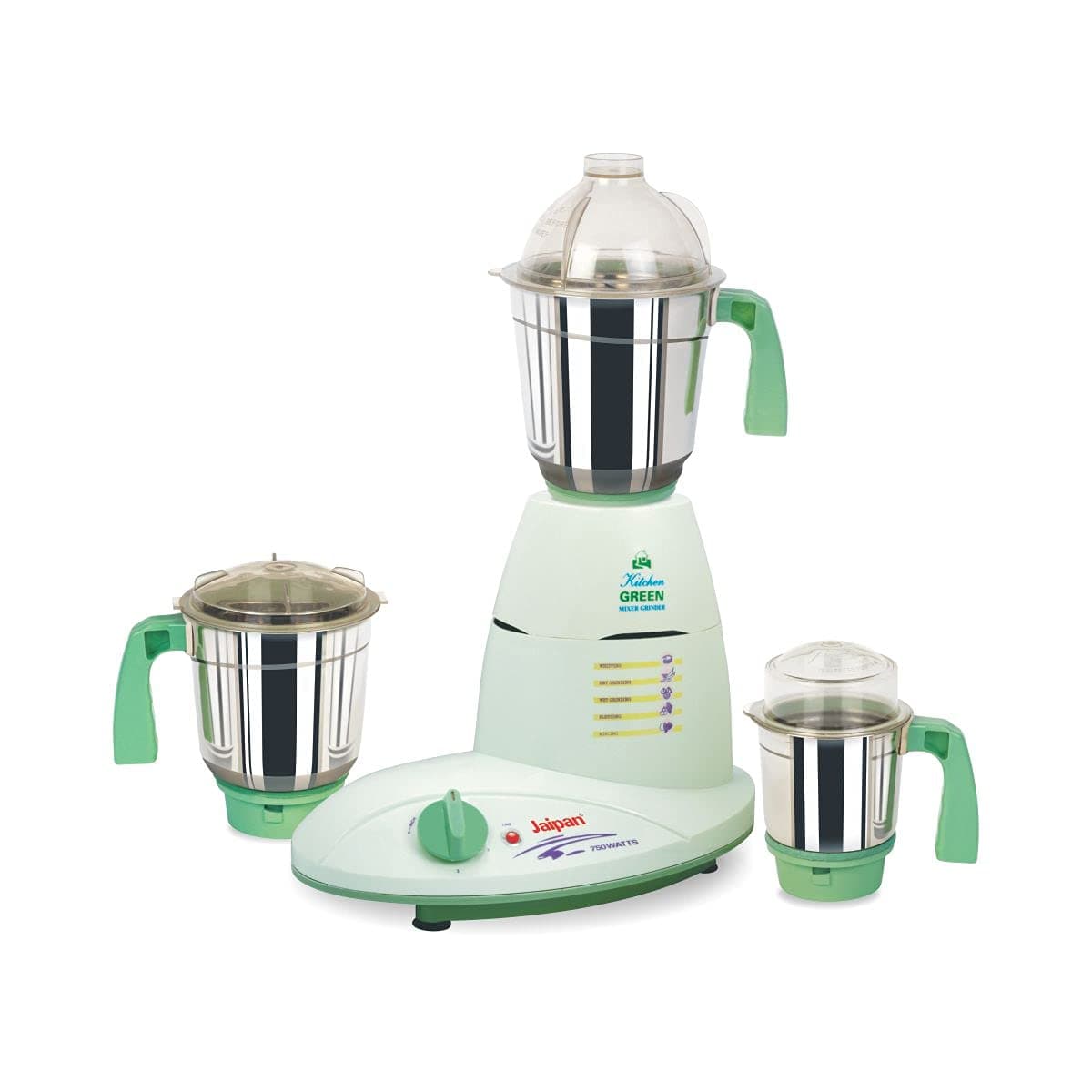 Jaipan JP_KKMG 750-Watt Kitchen Green Mixer Grinder with 3 Stainless Steel Jars, Small