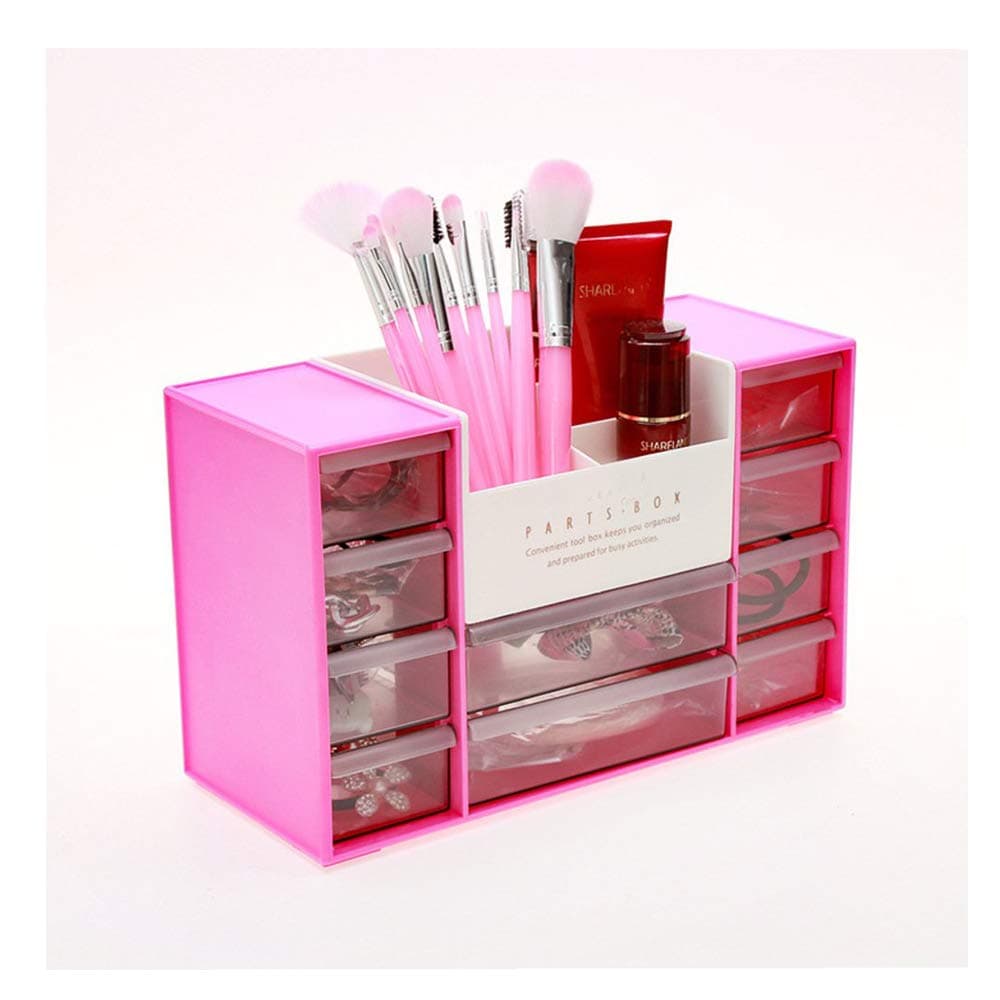 KREVIA Mini Acrylic 14 Drawer Cosmetic Holder Organiser Storage Box for Counter top Office Desk Multi Drawer- 1pc (Assorted Color)