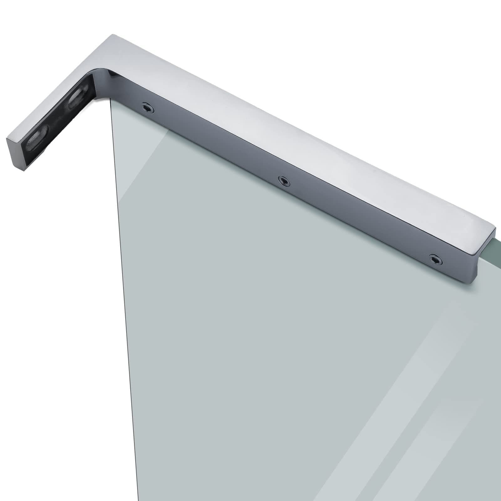 Lukloy Fixed Glass Shower Panel Wall To Support Bar, Frameless Clamp L Shape Stabilizer Mounting Bracket, No-Drill-In-Glass (Mirror Chrome, On The Right)
