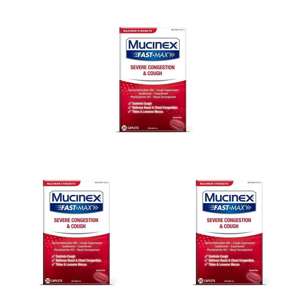 Mucinex Fast-Max Adult Severe Congestion & Cough Caplets, 20ct (Pack of 3)