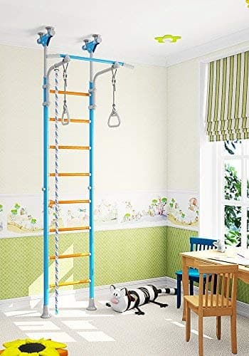 Kids Playground Play Set for Floor & Ceiling / Indoor Training Gym Sport Set with Accessories Equipment: Climber, Gymnastic Swing Rings, Climbing Rope / Home, School, Playroom / WallBarz Family by sportkid