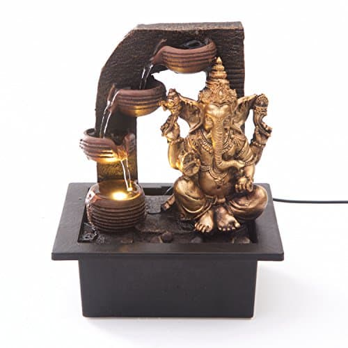 Ganesha with Water Cups Indoor Water Fountain with LED Light | Size 21*17.5*25 Cm | USB adaptor Included