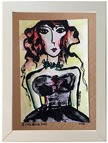 A Little Black Dress, Original Watercolor Portrait Painting, Small Fashion Girl Artwork, Framed, Ready to Hang, 5x7