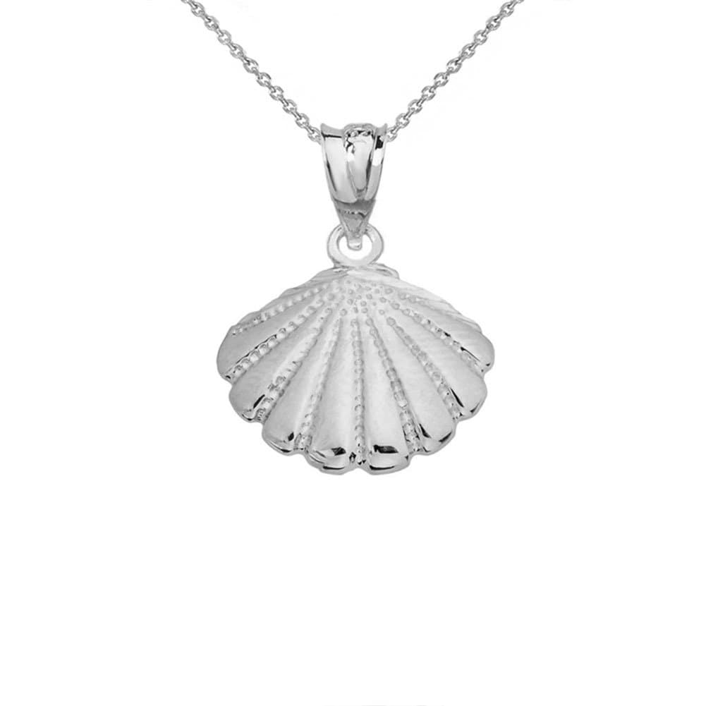 Elegant 14k White Gold Cockle Sea Shell Pendant Necklace