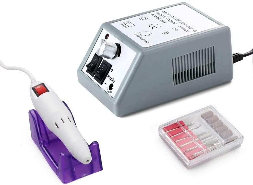 Nail Drill Machine, 25000RPM Electric Nail File Drill Set Kit with Sanding Bands Low Noise Vibration for Acrylic Nails, Gel Nail Art Polisher Sets Glazing Manicure Grinder Tool (White)