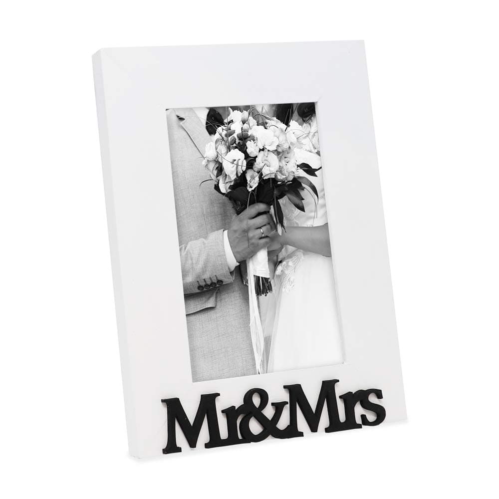 Isaac Jacobs White Wood Sentiments “Mr & Mrs” Picture Frame, 4x6 inch, Newlywed Photo Gift for Wedding, Display on Tabletop, Desk (White, 4x6)