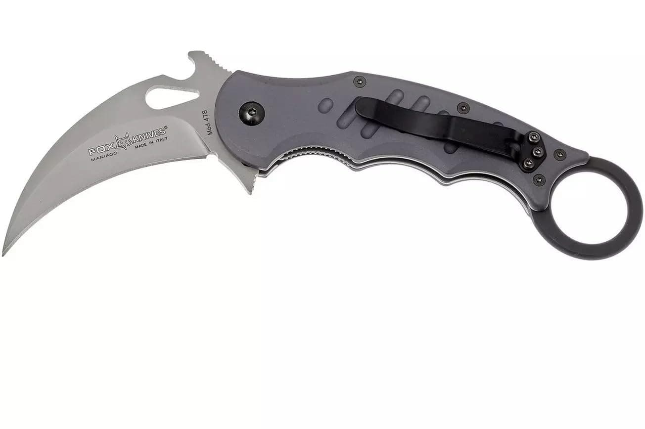 Fox Knives 478 Karambit Emerson Wave Folding Pocket Knife - N690Co Stainless Steel Blade, Bead Blasted Finish - Black Idroglider Reversible Pocket Clip - Liner Lock Folder
