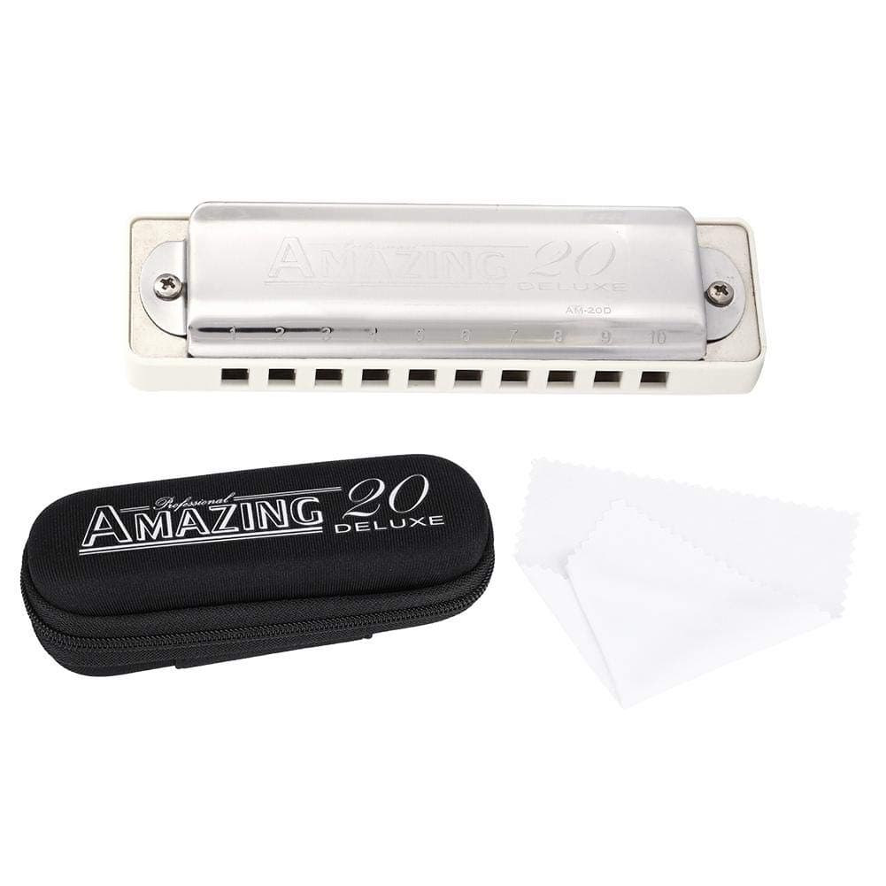 Pasamer KONGSHENG AM-20D Phosphor Bronze Reed 10 Hole 20 Tone Blues Harmonica,Suitable for Any Occasion, Like Blues, Folk, Jazz and Pops, Key of BB(White)