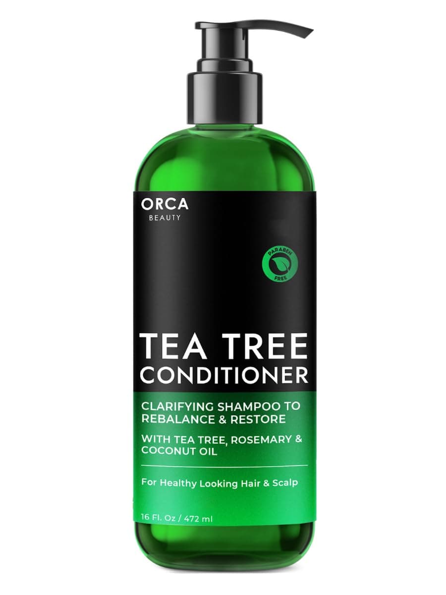 Orca Beauty Tea Tree Conditioner, 16oz - Hydrating and Invigorating Natural Conditioner for Men & Women with Oily Hair and Dry Scalp, Enriched with Vitamin E, Coconut Oil, Silk Proteins, and Rosemary
