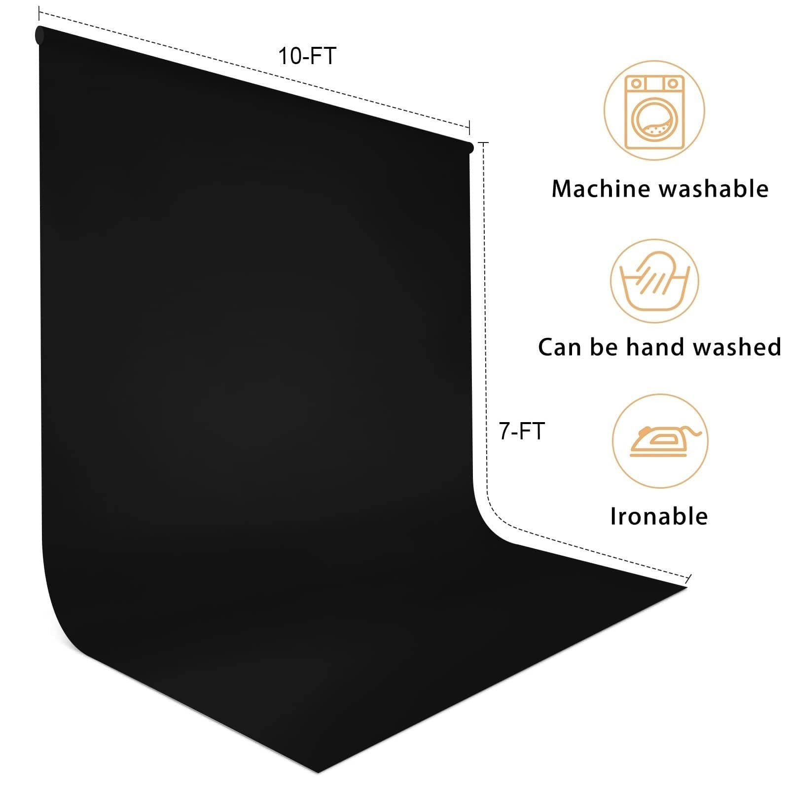 10 x 7 FT Black Backdrop Background for Photography, High Density Polyester Fabric Pure Black Photo Backdrop Curtain Screen Collapsible Seamless for Photoshoot Portraits Party Video Studio Film
