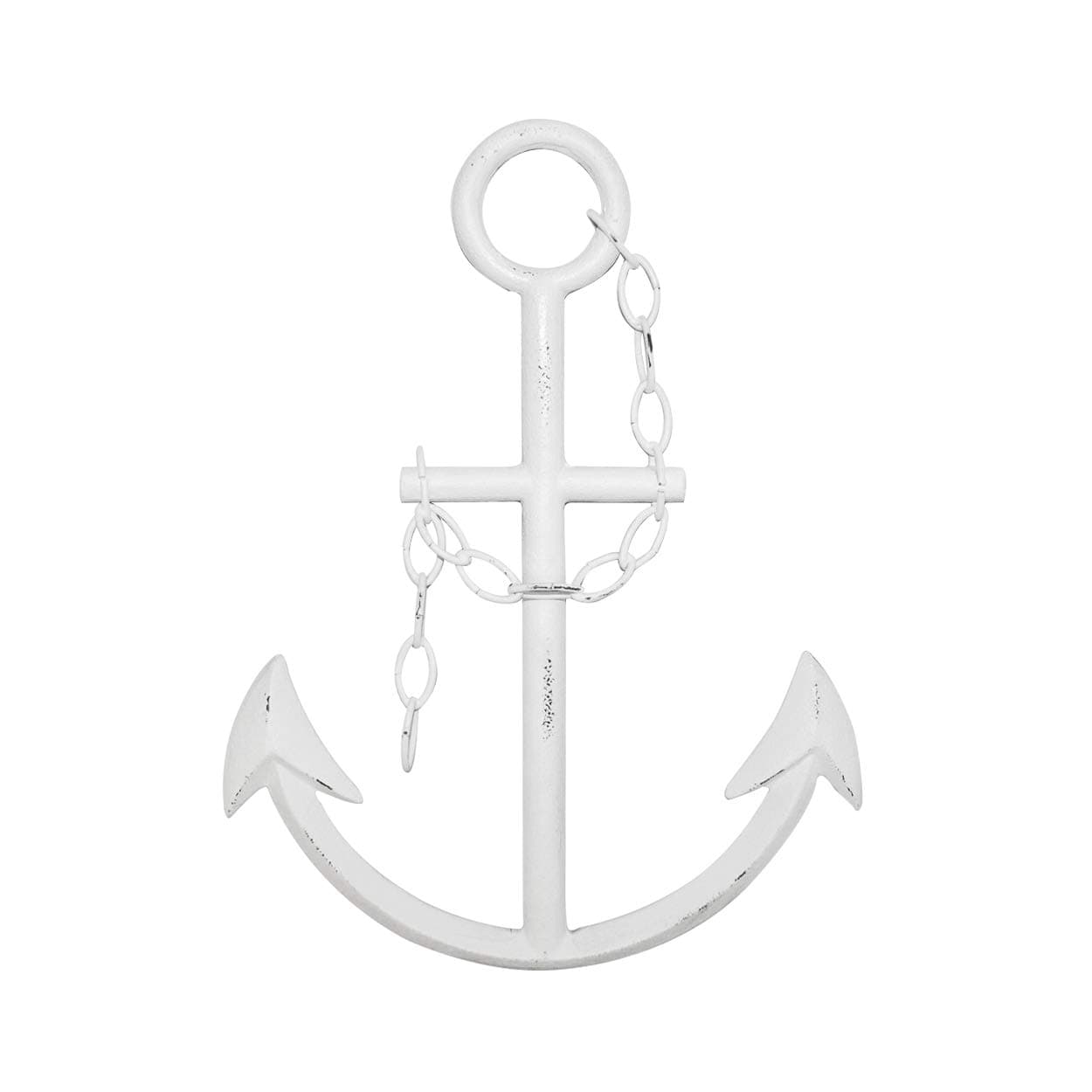WALL CHARMERS 16" Rustic Cast Iron Metal Anchor Wall Decor - Boat Anchor Farmhouse Decor - Handmade Nautical Decor (White)