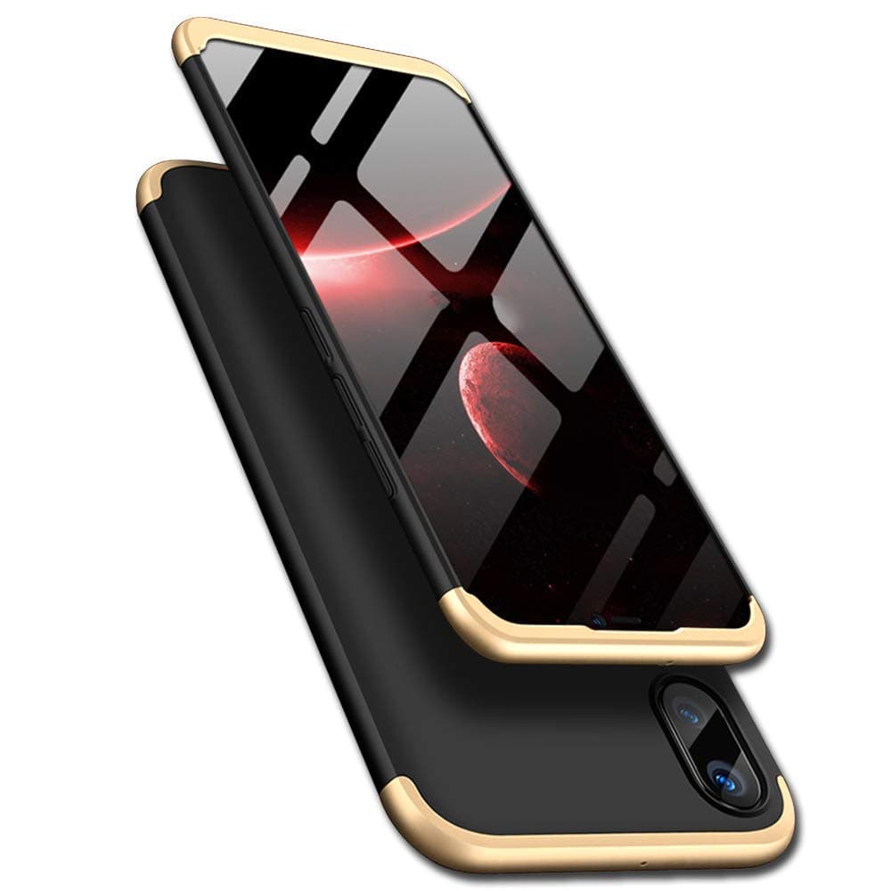 Sajni Creations 3 in 1 Double Dip Back Case Cover for Honor 8X (Black Gold)