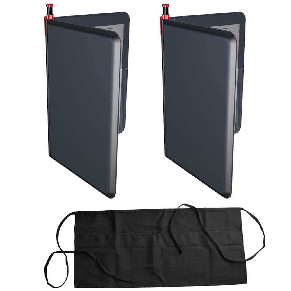 Gold Lion Gear (2) Server Books w/1 Apron for Waitress or Waiter - Cute Leather Book Server Wallet & Organizer with Money Pocket - Classic Black