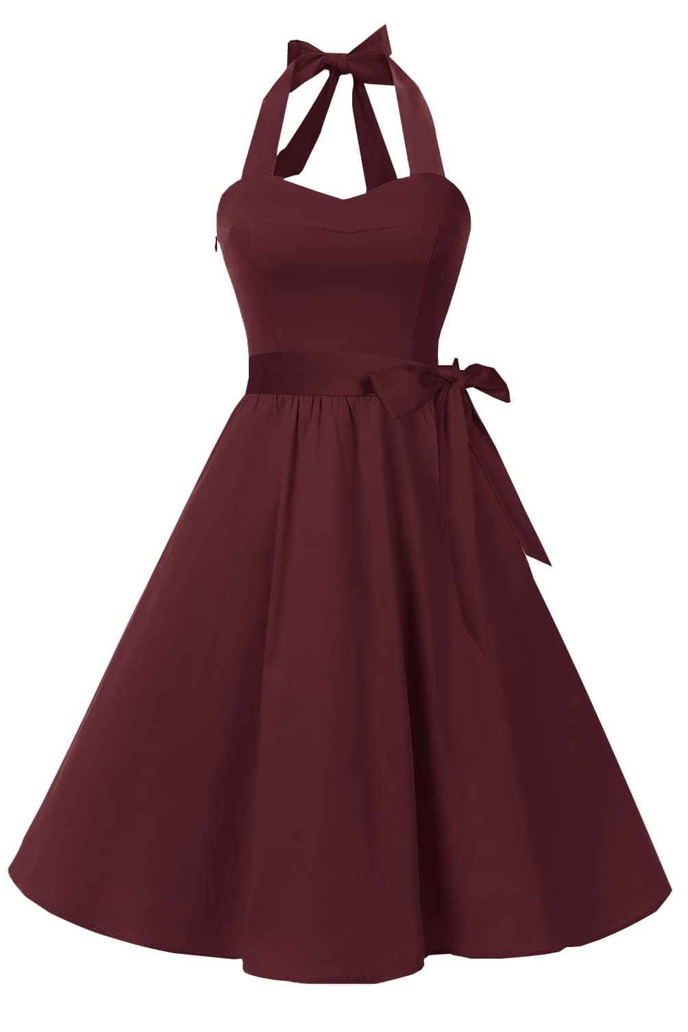 TopdressWomen'sVintage Polka Audrey Dress 1950s Halter Retro Cocktail Dress Burgundy 3XLarge