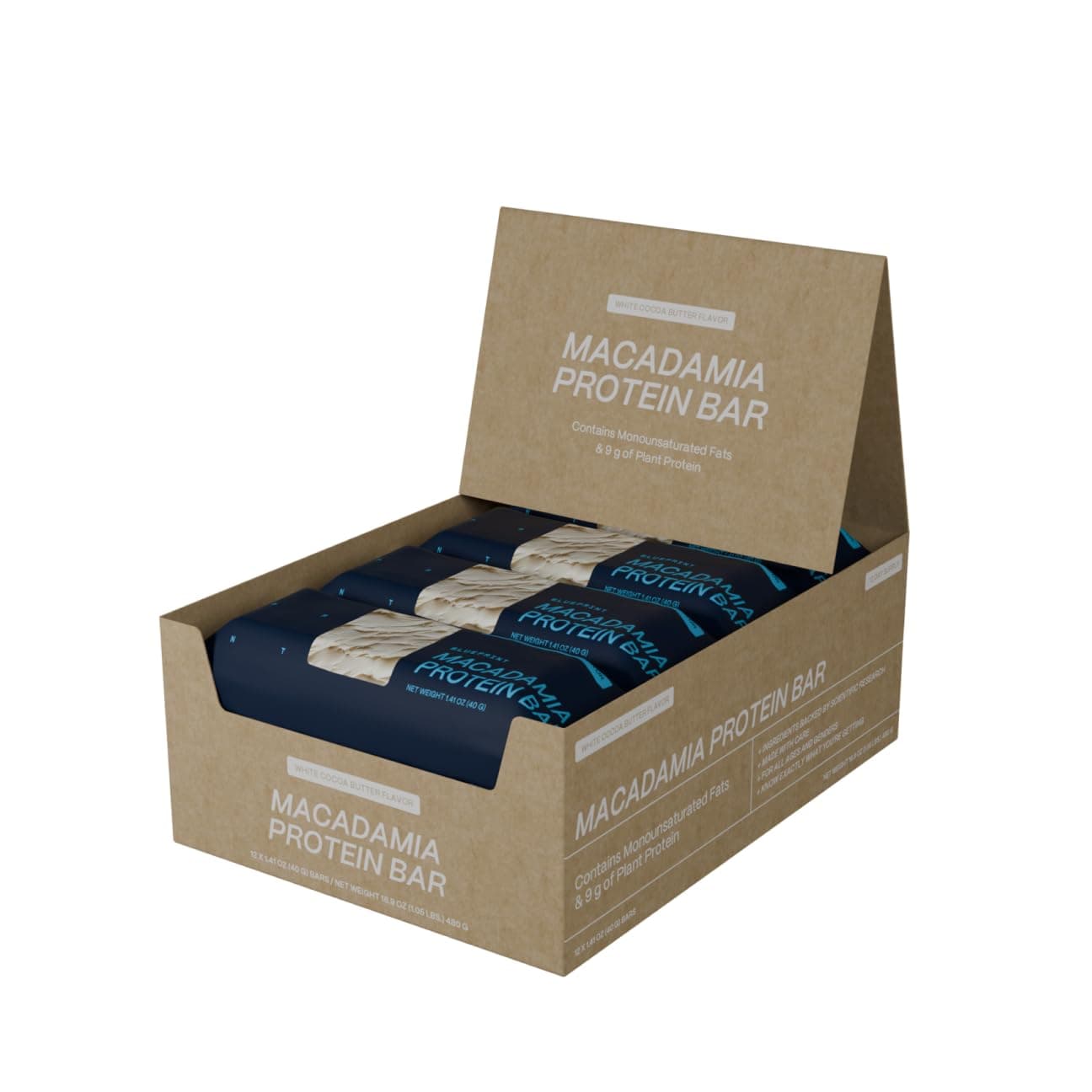 Macadamia Nut Protein Bars – 9G Plant Protein – Vegan, Low Carb, Low Sugar, Keto-Friendly Snacks - Non-GMO, Raw Nut Bar, Natural Ingredients (White Cocoa - 12 Pack)