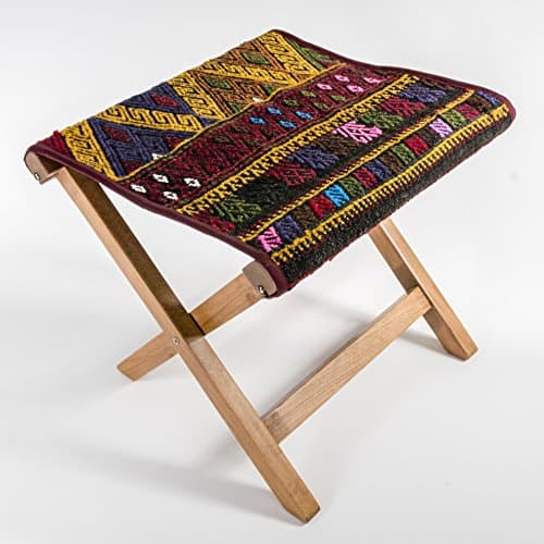 Portable bohemian stool, kilim rug chair and table base