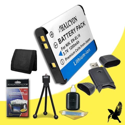 Halcyon 1200 mAH Lithium Ion Replacement EN-EL19 Battery + Memory Card Wallet + SDHC Card USB Reader + Deluxe Starter Kit for Nikon Coolpix S100, COOLPIX S2600, COOLPIX S3100, COOLPIX S3300, COOLPIX S4100, COOLPIX S4300, Coolpix S6400, COOLPIX S6500 Digital Cameras and Nikon EN-EL19