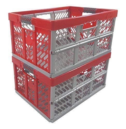 2 x Professional - Foldable box TUV certified 45 L to 50 kg silver / red Folding box Plastic Box Crate