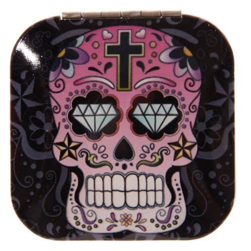 Lauren Billingham Day of the Dead Skull Compact Mirror (square with black background) by Lauren Billingham