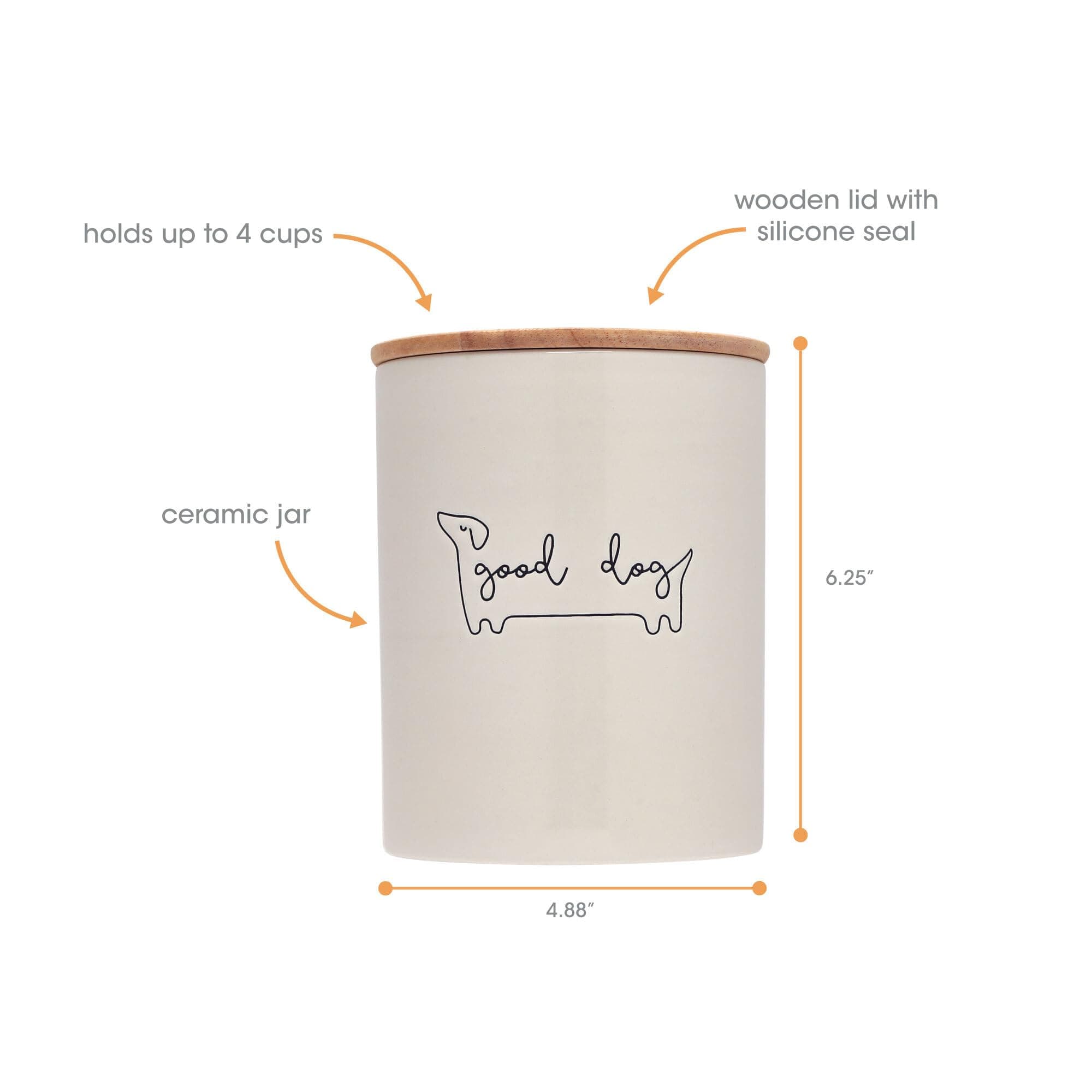 Pearhead Good Dog Ceramic Treat Jar with Airtight Wooden Lid – Modern Neutral Pet Treat Canister Keeps Snacks Fresh – Stylish Countertop Storage, 4 Cup / 32 oz