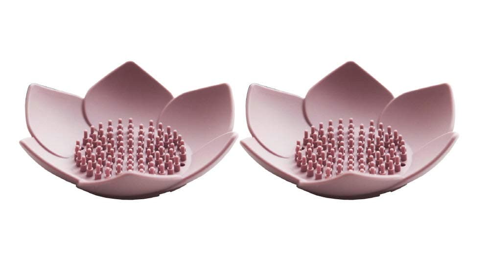 RAKURAKU Flower Shape Silicon Soap Holder for Bathroom Shower, 2 Pack (Pink)