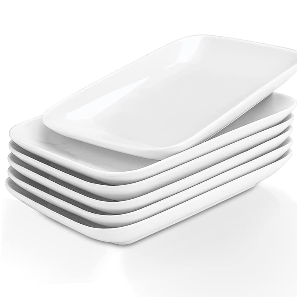 Masroo 8 in Ultralight Rectangular Dessert/Salad Plates, Ceramic Small Serving Dishes for Fruit, Salad,Sushi Appetizer and More - Plate Set of 6, White
