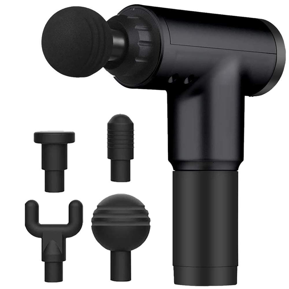 BELLUXA Muscle Body Massager Gun with 6-speed, for Pain and Stress Relief with 4 Massage Head, Battery Powered, Black