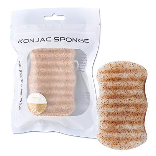 [Upgrade] Facial Konjac Sponge, Double Side Face Cleansing Scubber Sponge, 100% Made of Walnut Natural Shell & Konjac, Skin Exfoliating Spong for Men & Women (Bath)