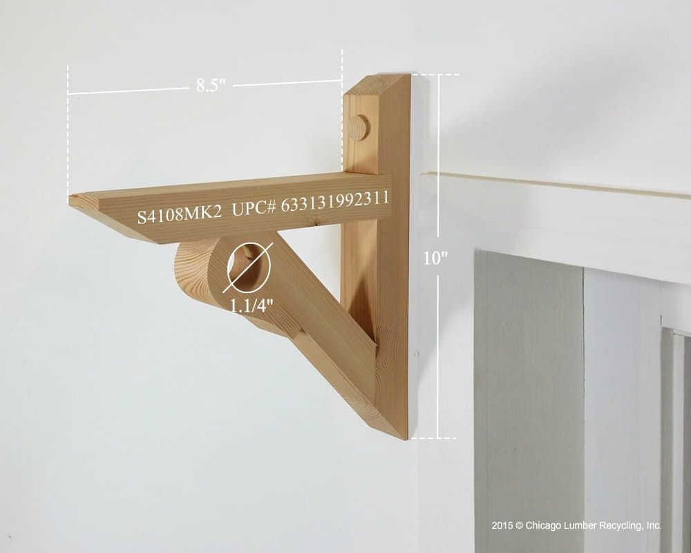 Chicago Lumber Recycling Pair of Shelving Support Bracket with Curtain/Drapery Rod Holder (S4108MK2) Unique Concept Handcrafted Entirely from Reclaimed Wood
