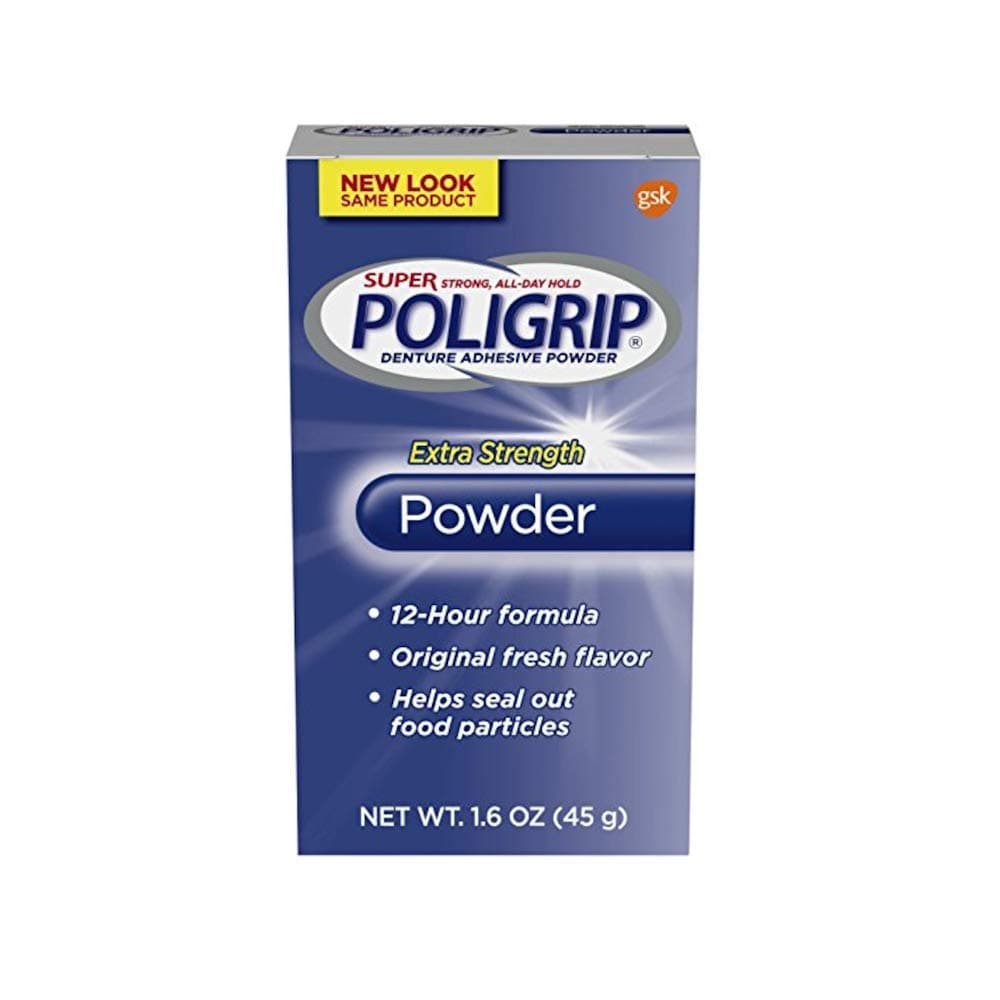 Poligrip Super Denture Adhesive Powder, Extra Strength, 1.6 Oz (45 G) One Bottle