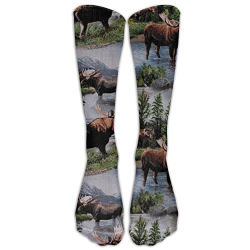 Bull Moose Nature Wildlife Animals Lake Compression Socks For Men & Women - BEST For Running, Nurses, Shin Splints, Flight Travel, Skiing & Maternity Pregnancy - Boost Athletic Stamina & Recovery