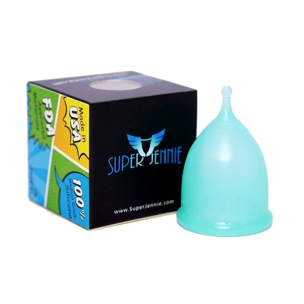 Super Jennie Small Menstrual Cup - High Capacity Period Cup - A Life Saver for Heavy Flow Users - Soft, Flexible - Tampon Pad Alternative - Made in USA - Small Teal