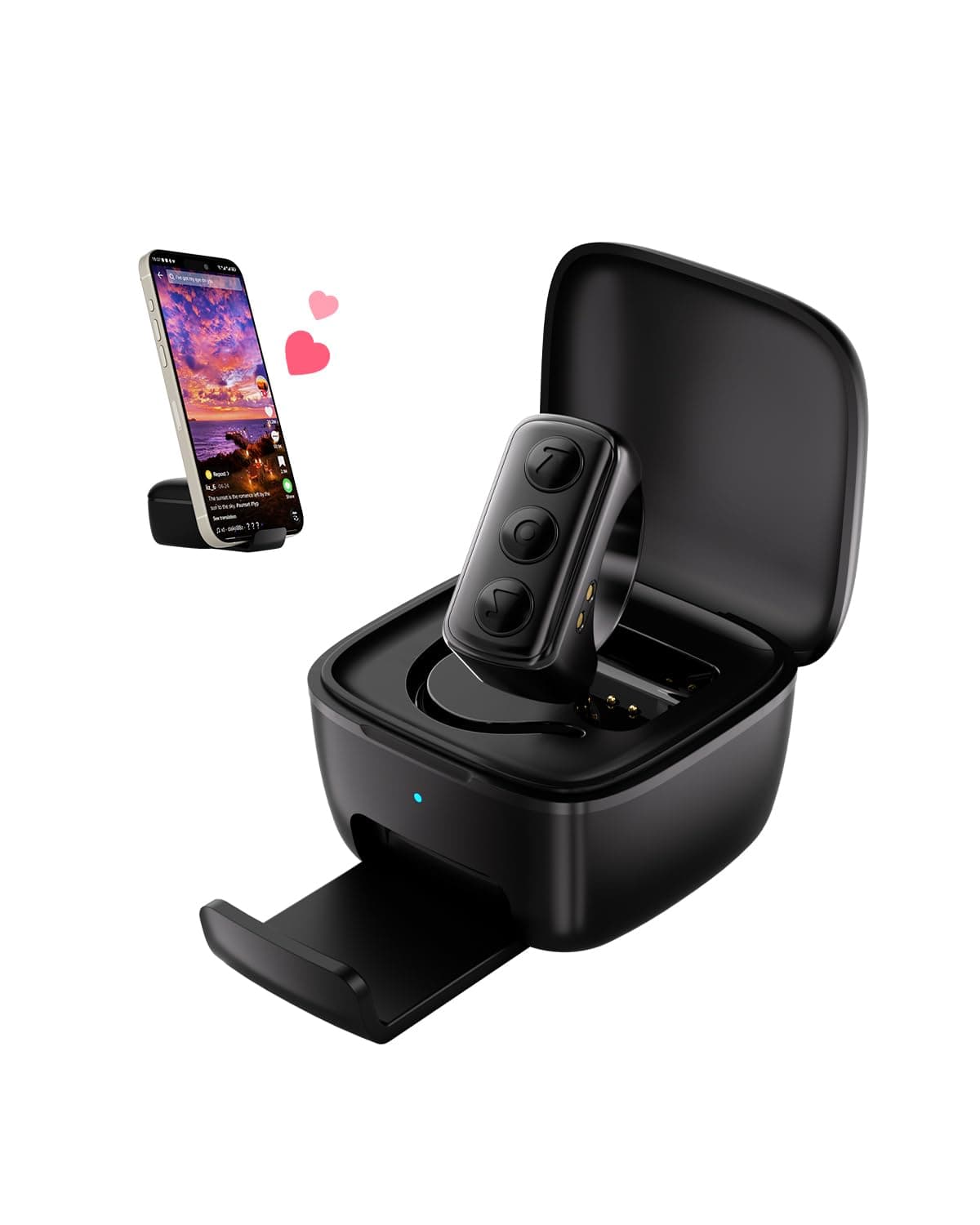 Remote Scrolling Ring for TikTok, 2-in-1 TIK Tok Scroller Ring with Phone Holder, Wireless Page Turner for iPad/iPhone Ebook Reading, Photo Taking Video Recording Remote for iOS Android Devices Black