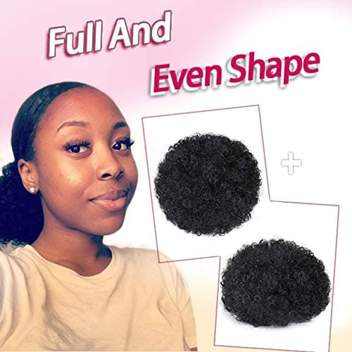 rosmile Afro Puff Drawstring Ponytail Extension for Black Women, Premium Black 1B 80gram Short Synthetic Afro Puff Ponytail for Natural Hair, Clip On Kinky Drawstring Curly Ponytail Bun