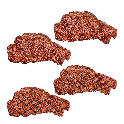 4Pcs Artificial Lifelike Steak Fake Cooked Roast Beef Simulated Food Steak Meat Model for Kitchen Home Market Display Photography Props Party Decoration