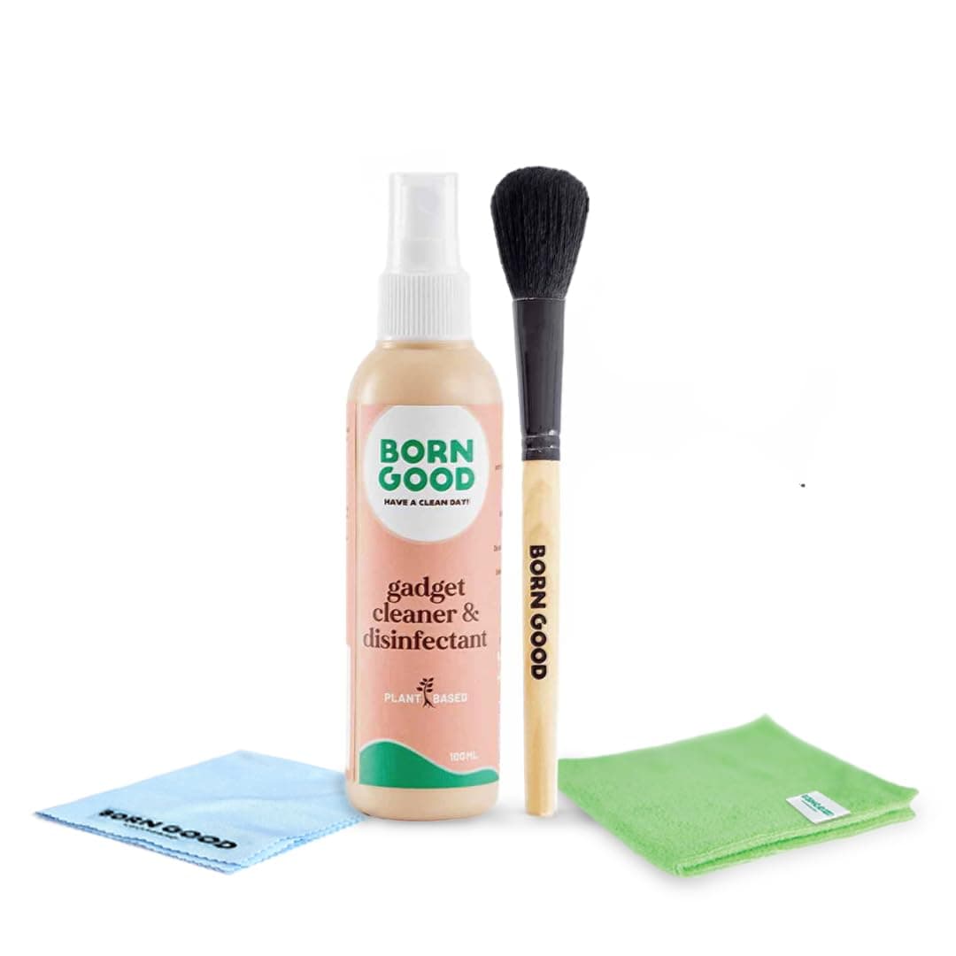 - 4-in-1 Plant-Based Electronics & Gadget Disinfectant Cleaner Kit - Non-Toxic Formula for Laptop, Smartphone, Monitor, Tablet, Camera, TVs - 2 Microfiber Cloths & Soft Brush (100ml)