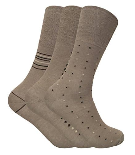 3 Pack Mens Loose Non Binding Wide Top Antibacterial No Sweat Bamboo Dress Socks