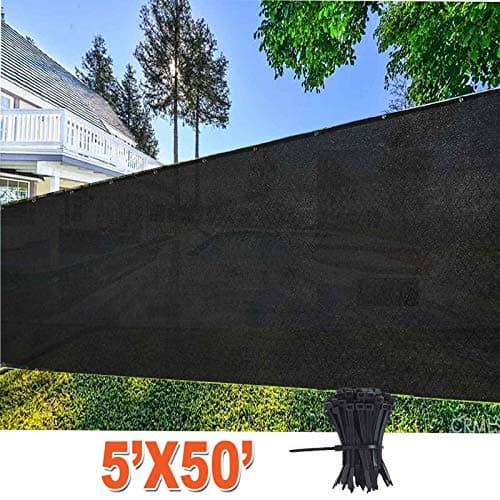 EVERGROW® 5' x 50' Black Fence Privacy Screen Windscreen Shade Fabric Mesh Tarp Mesh Brass Grommets Free Zip Ties with One Year Warranty 90% UV Blockage 5X50 Black
