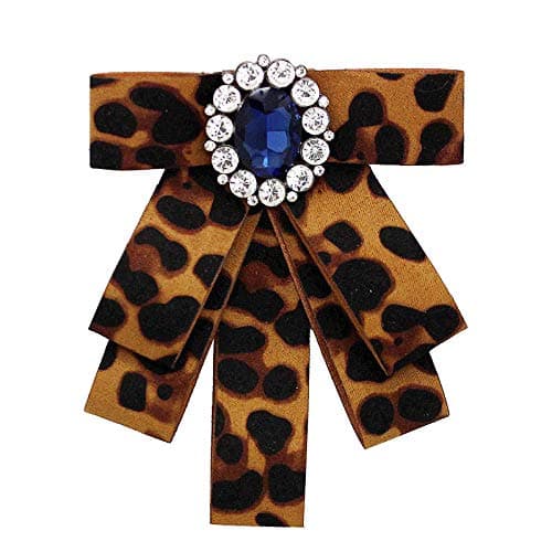 Leopard bow brooch for men Satin lace Ribbon Bow Tie Brooch Pin Shirt Tie Jabot Collar Neck Tie Cravat bow tie for boy (leopard J24)