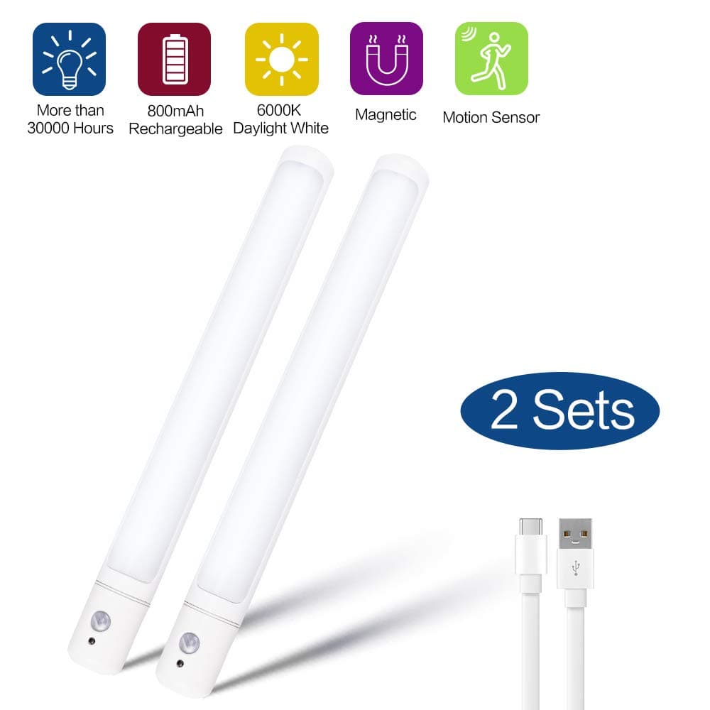 Motion Sensor Lights,Wireless Rechargeable LED Night Light for Cabinet/Kitchen/Closet,2 Light Settings & Strong Magnet Stick-on Anywhere (2 Pack)