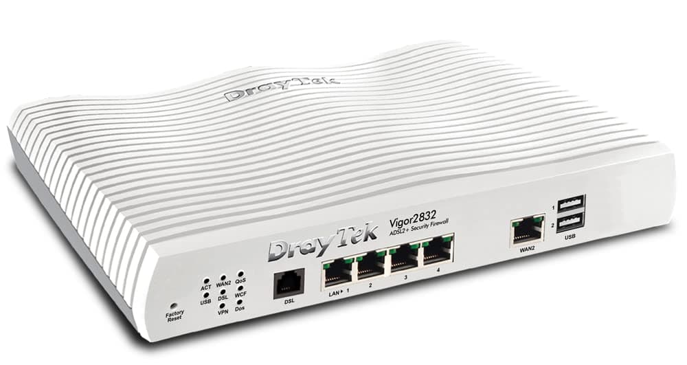 DrayTek Vigor 2832 Ethernet Router, Triple-WAN ADSL2+, 32 VPN Tunnels, 3G/4G Failover Support, Ideal For Small Business