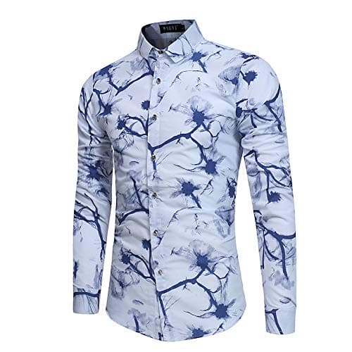 IYFBXl Men's Cotton Shirt - Floral/Please choose one size larger according to your normal size. / Long Sleeve