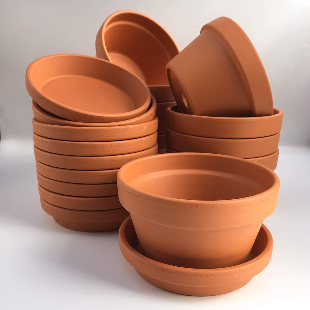 [HF13/S13] Terracotta half pots with saucers (pack of 10) 13.5 cm diameter x 7.5cm high