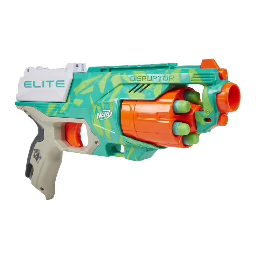 Nerf Elite Disruptor Blaster, 6-Dart Rotating Drum, 6 Nerf Elite Darts, Slam Fire, New Dynamic Green Color, Outdoor Toys for Kids, Teens & Adults, Boys and Girls Ages 8+, Birthday Gift for Kids