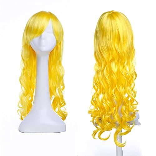 Prom Wig Christmas Halloween Colorful Wig Curls ，Adult Children Fashionable Curls Headdress (Color : Yellow)