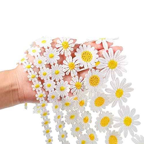 WILLBOND Total 12 Yards Daisy Trim Ribbons Floral Lace Decorating 6 Sizes Flower Embroidered Trim Ribbons for Sewing for Dress Hair Accessories Wedding Party Decor Sewing and Art Craft Projects