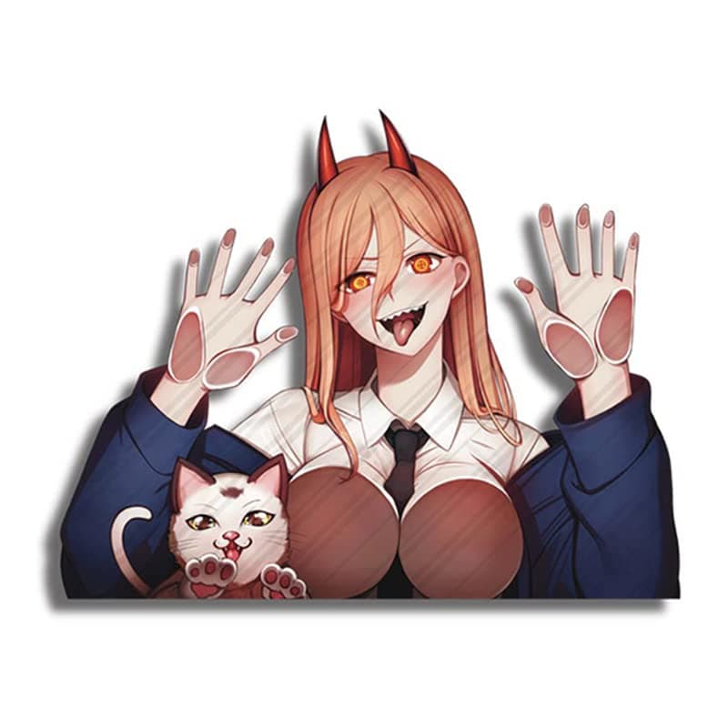 EARLFAMILY 5.1'' for Demon Girl with A Cat Hitting Windows Car Stickers JDM RV Van Anime Personality Decal Waterproof Car Accessories