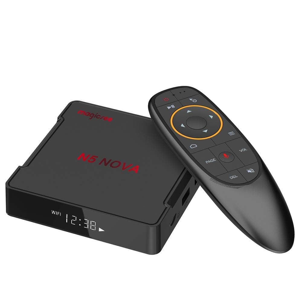 Magicsee N5 NOVA Android 9.0 TV Box 4GB RAM 64GB Rockchip RK3318 Quad Core A53 Dual WiFi 2.4G/5G Steaming Box Airplay Miracast VP9 H.265 Bluetooth Voice Remote Control Smart TV Box